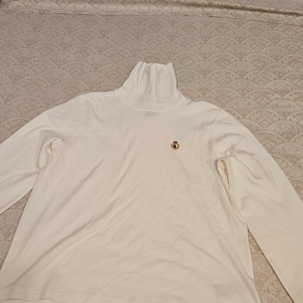 LAUREN Ralph Lauren Womens Petite Medium Cream/white Turtle Neck Shirt